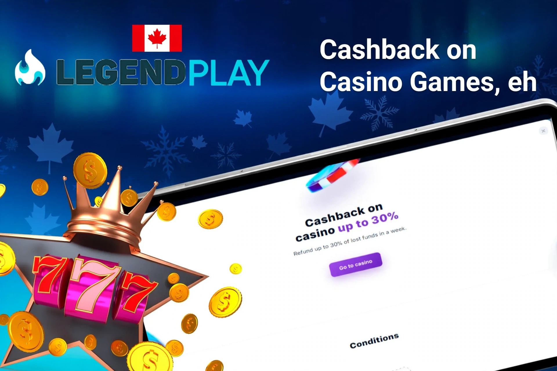Mobile app with LegendPlay poker rakeback offer up to 50%, red dice, and playing cards