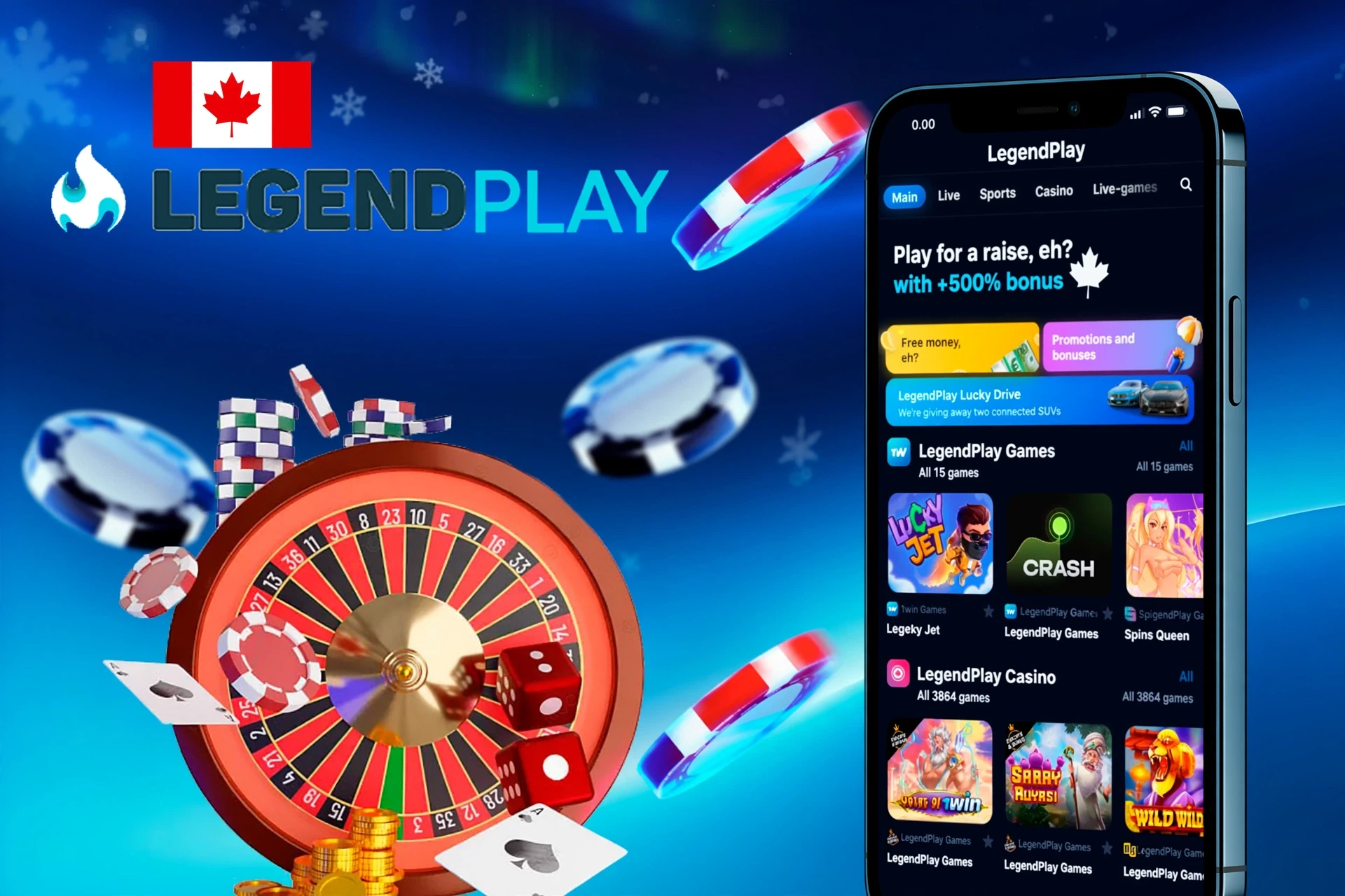 Mobile version of the LegendPlay app displayed on smartphones, offering quick access to various betting and gaming features