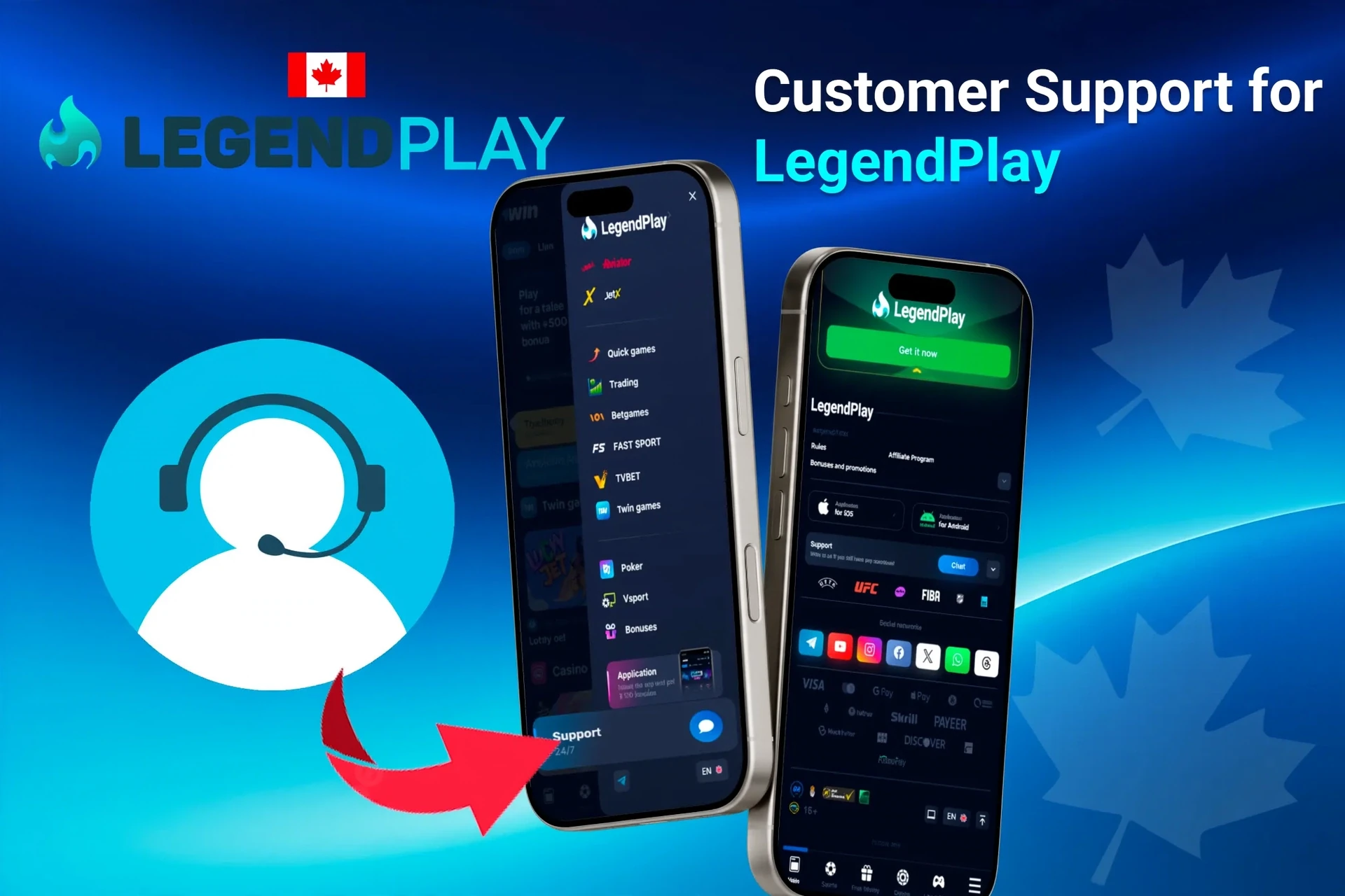 Customer support feature for the app, highlighting options for contacting support through the app