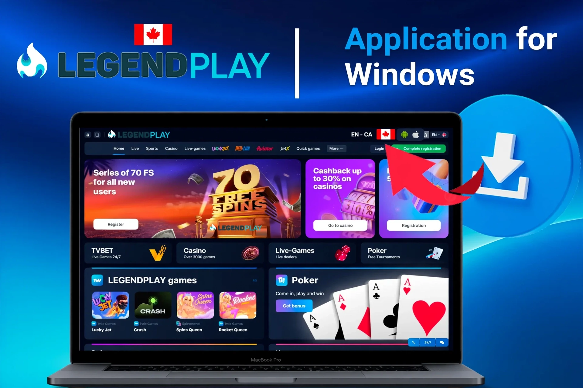 LegendPlay application for Windows with download instructions and bonus promotion