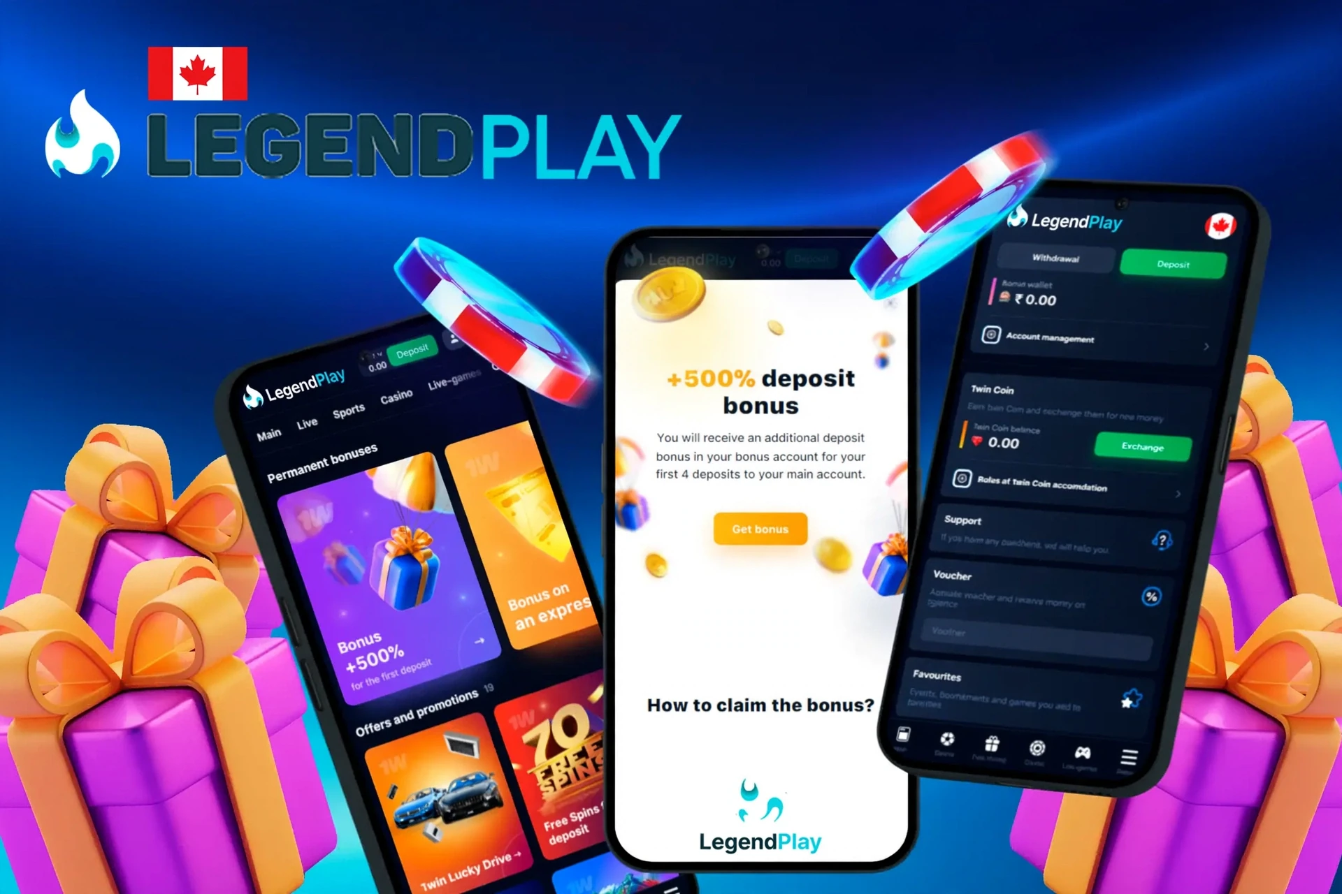app showing instructions to claim a LegendPlay welcome deposit bonus on mobile with colorful gaming elements