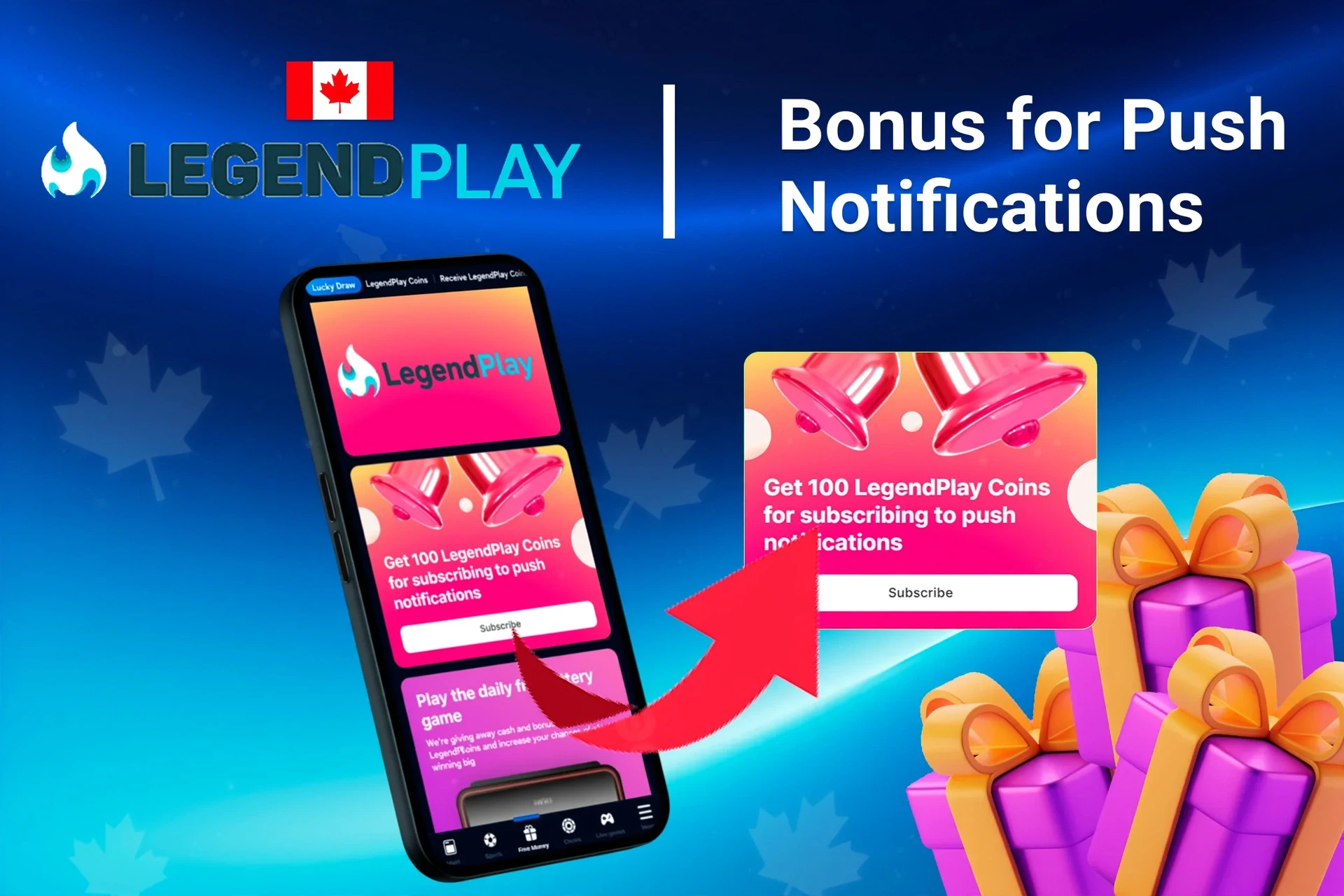 mobile app showing bonus offers and promotions with coins and poker-related graphics
